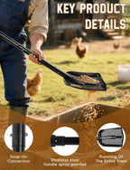 Heavy Duty Sifting Shovel with Adjustable Handle (26"-48") – Metal Sand Sifter Scoop with D-Grip for Chicken Coop, Beach, Farm Goat Stall & Garden Poop Cleaning – Durable Mesh Design