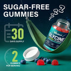 Glycine Gummies Sugar Free, Glycine Supplement for Adults, with L Alanine, L Theanine, Magnesium Glycinate, Vitamin B6 & Valerian Root Extract, for Adults, Blueberry Flavor, 60 Gummies