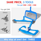 3-in-1 TidyMister Pool Cleaning Kit – Deep Grabber Pool Net, 17.5" Scrub Brush,Weighted Vacuum Head for Leaves, Algae & Debris | Essential Cleaning Set for Above Ground, Inground Pools, Spa, Hot Tub