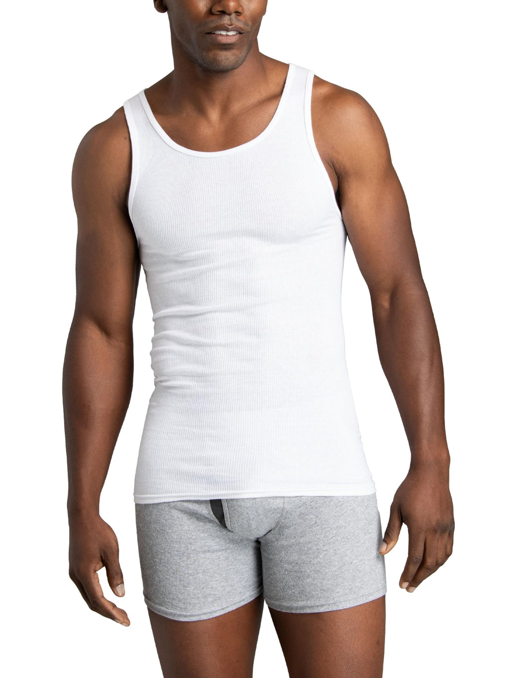 Fruit Of The Loom Mens Sleeveless Tank A-shirt, Tag Free & Moisture Wicking, Ribbed Stretch Fabric Underwear, 6 Pack - White, Medium US