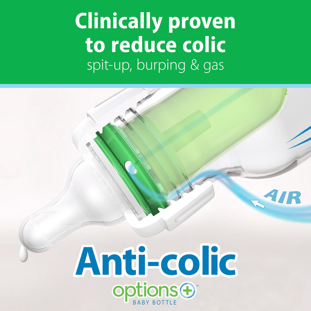 Dr. Brown's Anti-Colic Options+ Narrow Glass Baby Bottle, 4 oz/120 mL, with Level 1 Slow Flow Nipple, BPA-Free, 0m+, 4 Pack