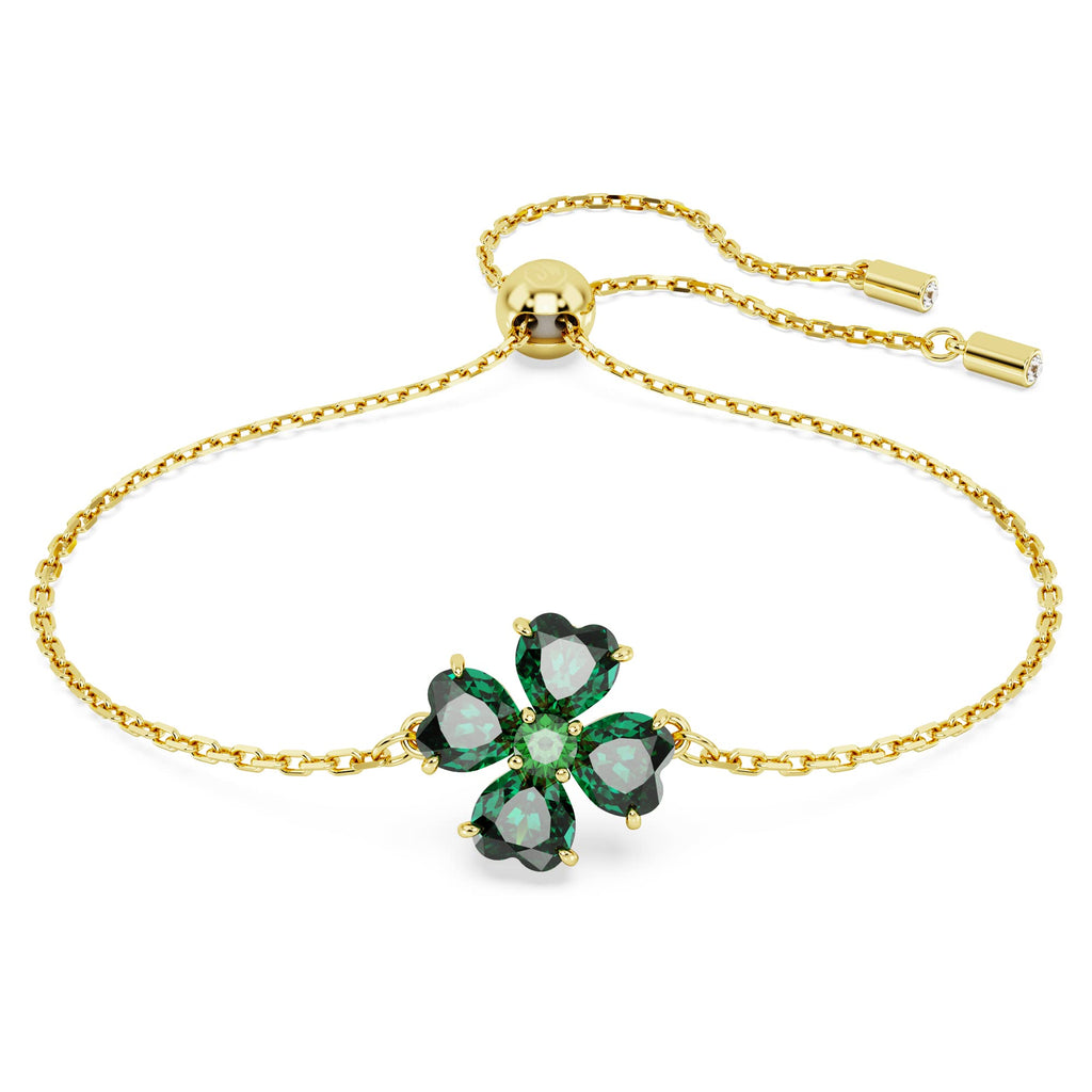 Swarovski Idyllia Bracelet, Gold-Tone Finished Clover Motif with Green Stones, Part of the Idyllia Collection