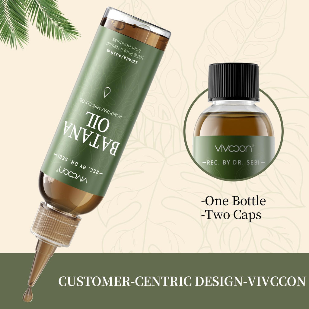 Vivccon Batana Oil for Hair Growth,100% Pure & Natural Raw Batana Oil, Dr. Sebi Organic from Honduras,Care for Hair Thickness,Scalp&Skin,4.23 fl oz,1 Bottle with 2 Caps