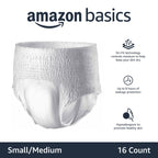 Amazon Basics Unisex Protective Underwear, Overnight Absorbency, Small/Medium, 16 Count (Pack of 2)