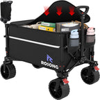 ROSONG Collapsible Wagon Cart with Wheels Foldable - Folding Utility Heavy Duty Wagons Carts for Grocery Sports Garden Shopping Camping Wheelbarrows (Black with Cover, 120L)