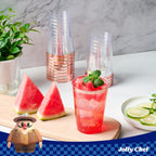 JOLLY CHEF 12 oz Rose Gold Plastic Cups Tumblers 100 Pack Disposable Clear