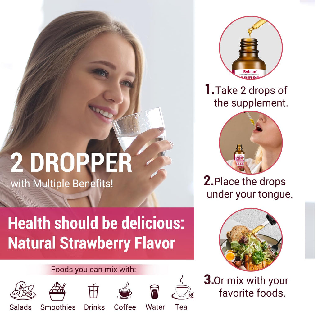 Bvlaue Cortisol Supplements Detox for Women - 20-in-1 Cortisol Reducer,Manager,Lower w/Ashwagandha,Magnesium,L-Theanine,Saffron,Rhodiola for Hormone Balance/Sleep/Stress Relief,Strawberry Flavor