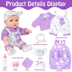 UZIDBTO 12" Baby Doll with Flower Pattern Backpack Carrier,12 Inch Realistic Baby Dolls with Clothes and Accessories Hanky Pacifier Bottle Diaper Toy Pretend Play Collection for 3+ Child Girls Gifts