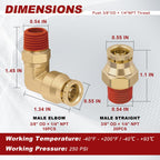 Boeray 3/8” Quick Push to Connect Fittings Brass Male Straight and Elbow Combination DOT Approved 3/8" Tube OD x 1/4" NPT Thread Air Brake Line Adapter Air Suspension Kit Air Hose Repair Kit 30pcs