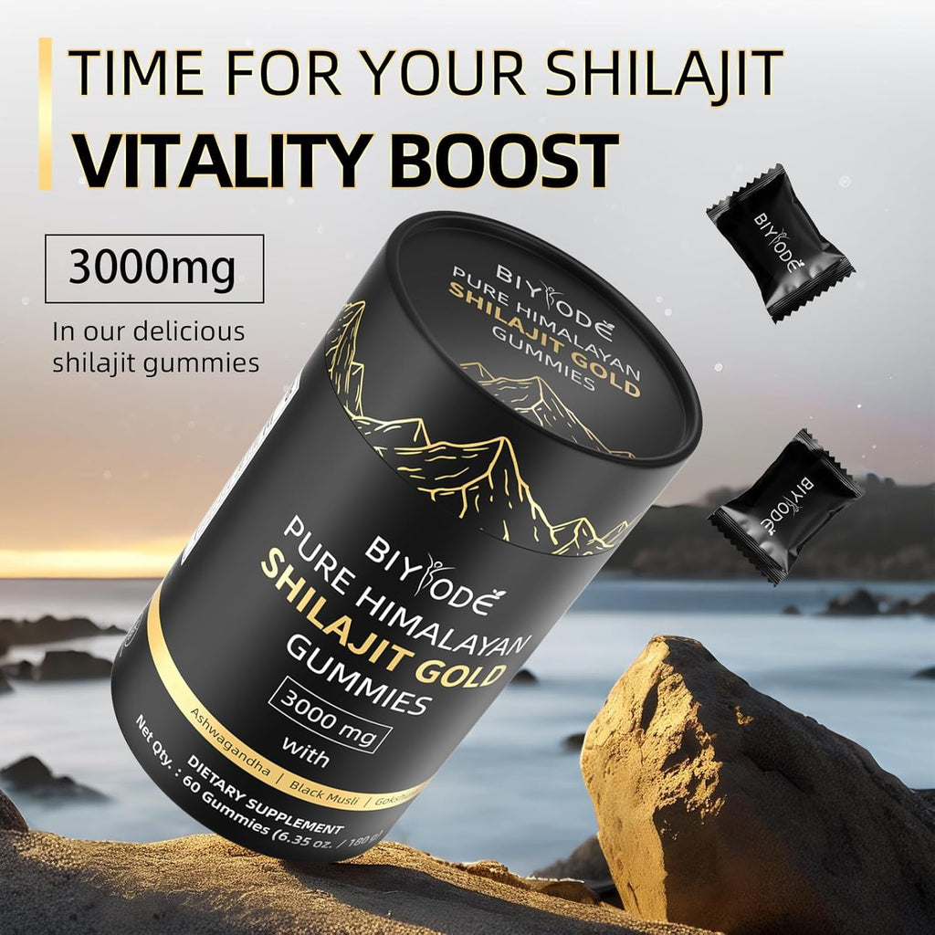BIYODE Shilajit Gummies: Pure Shilajit Himalayan Rich in Ashwagandha Gaulshura Fulvic Acid 85 Micronutrients Suitable for Men and Women No Added Sugar