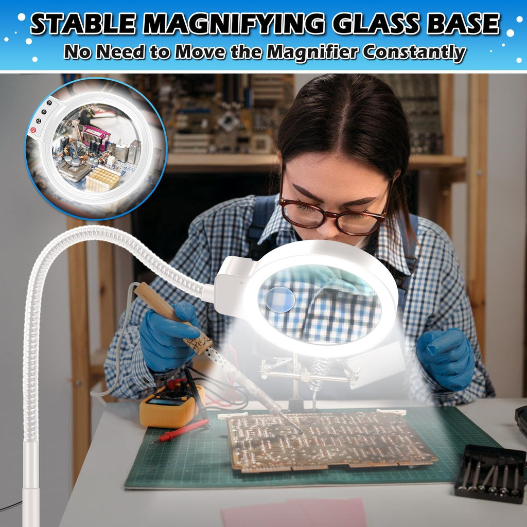 30X 10X Large Floor Magnifying Glass with Light and Stand,72 LED Flexible Gooseneck Floor Magnifying Lamp,2 in 1 Lighted Magnifiers for Close Work, Sewing,Crafts,Hobbies（White）