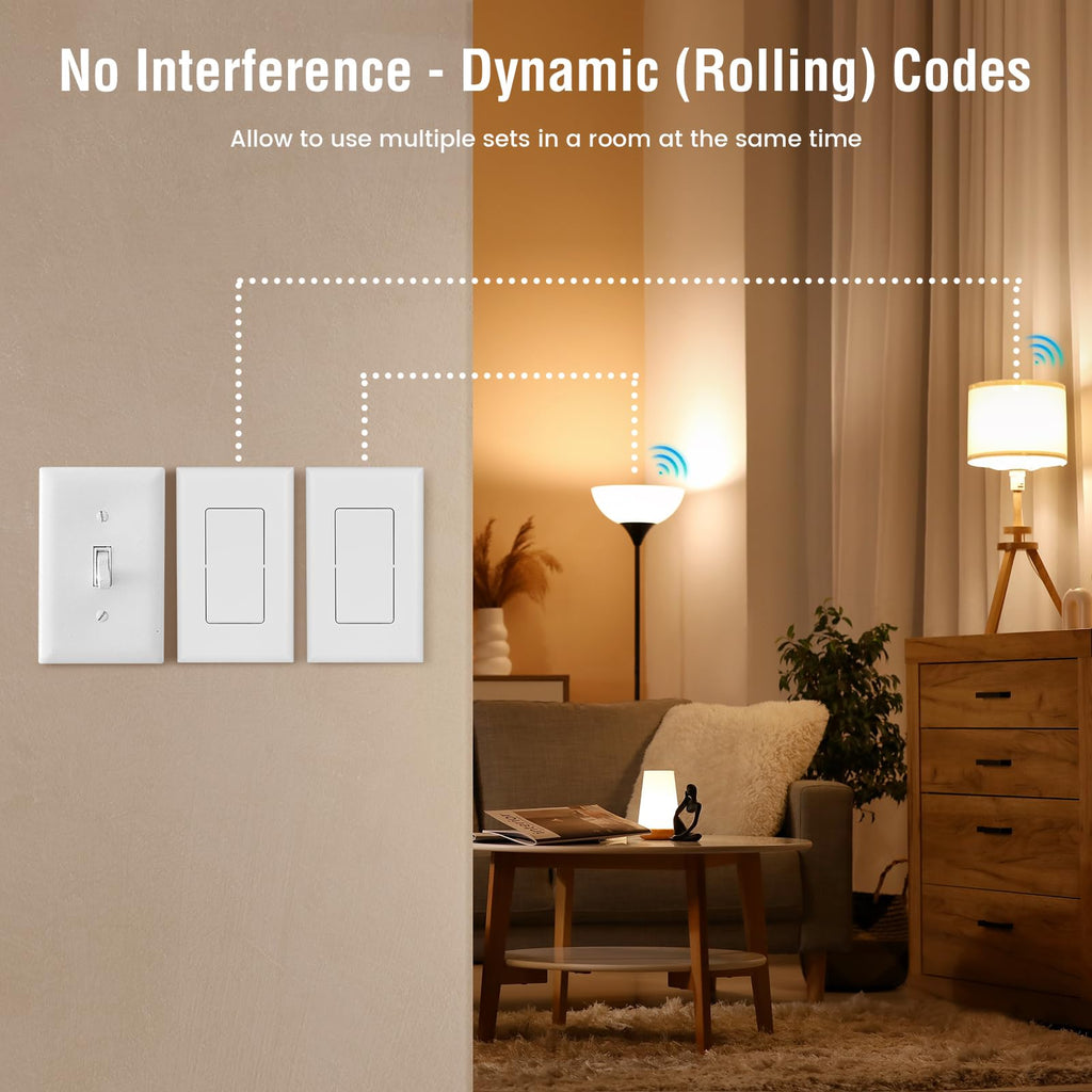 SURAIELEC Wireless Wall Switch Remote Control Outlet, No Wiring Needed, 100ft RF Range, Pre-Programmed, Expandable Remote Light Switch Kit for Plug in Pendant Light, Lamp, Small Electrical Appliance