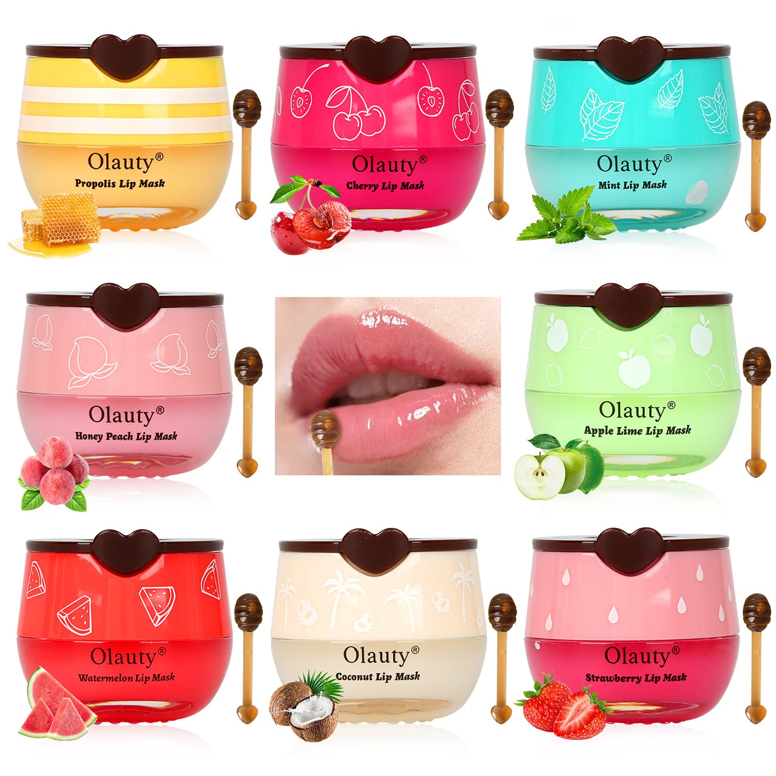 8PCS Bee Lip Balm Lip Mask Honey Pot, Mothers Day Party Favors, Strawberry, Watermelon, Apple Lime, Cherry, Mint, Coconut, Peach, Moisturizing Honey Balm Bulk Gifts, Teacher Appreciation Gifts
