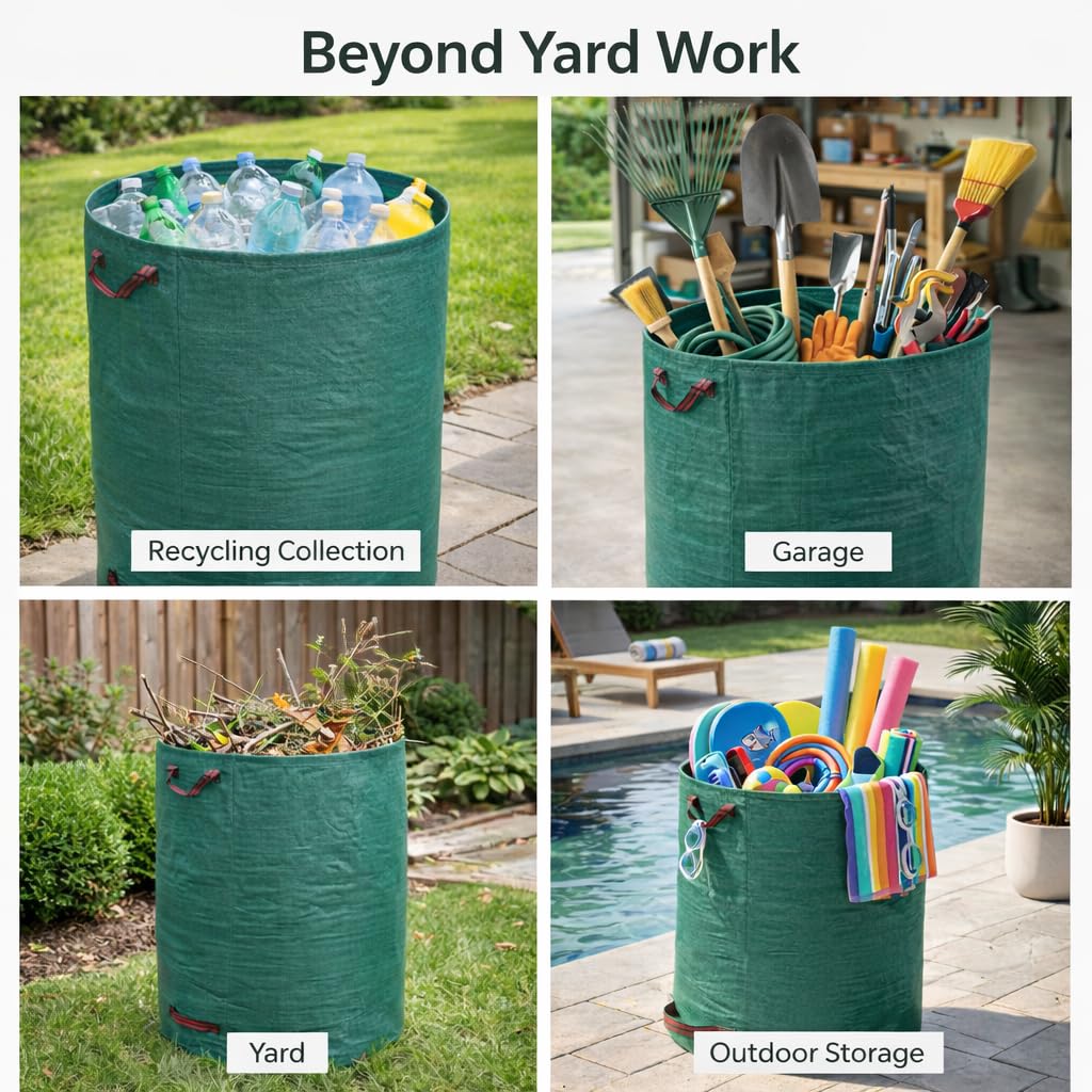 Gardzen 2 Pack 132 Gallon Yard Waste Bags Reusable Heavy Duty