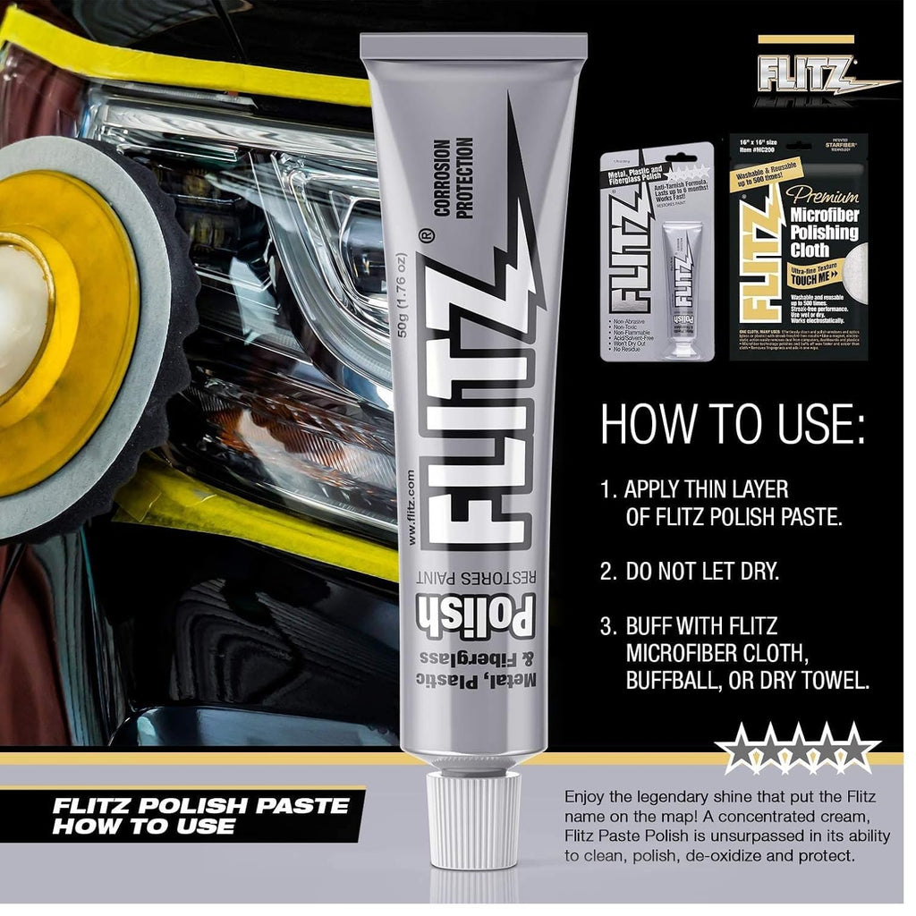 Flitz Metal Polish Paste - 1.76oz USA-Made Polish for Solid Chrome, Stainless Steel, & Aluminum - Non-Abrasive for Light Oxidation - Requires Manual Buffing - Not for Plated/Coated Surfaces (80 Pack)