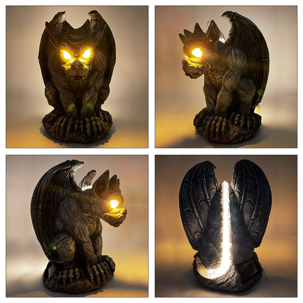 MIBUNG Large Winged Gargoyle Statue with Solar Lights Outdoor Decor, Sitting Gargoyle Monster Dragon Garden Guardian Gothic Creep Scary Sculpture, Patio Yard Lawn Decorations, Valentine's Day Gift