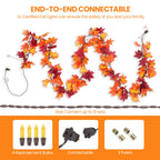 Brillarlights Fall Leaf Garland with Lights Plug in, 11FT Lighted Maple Leaf Garland with 50 Orange Bulbs, Connectable Fall Decorations for Home, Thanksgiving Halloween Mantel Stairs Porch Decor