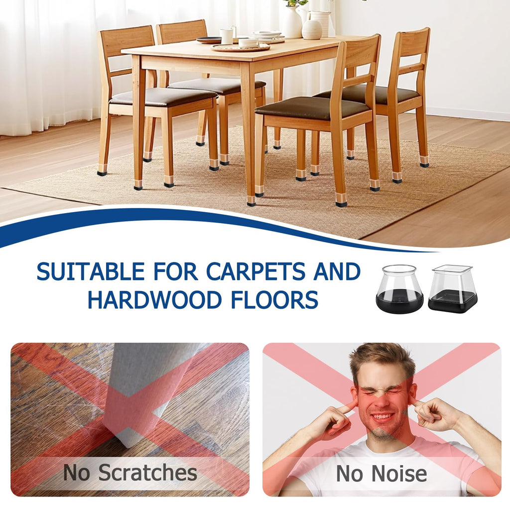 28 Pcs Chair Leg Sliders for Carpet, Square Chair Leg Floor Protectors Glides, Silicone Furniture Leg Protectors Caps, Carpet Protectors Table Feet Teflon Covers Pads (Fit:1-1/8" ~ 1-1/2")