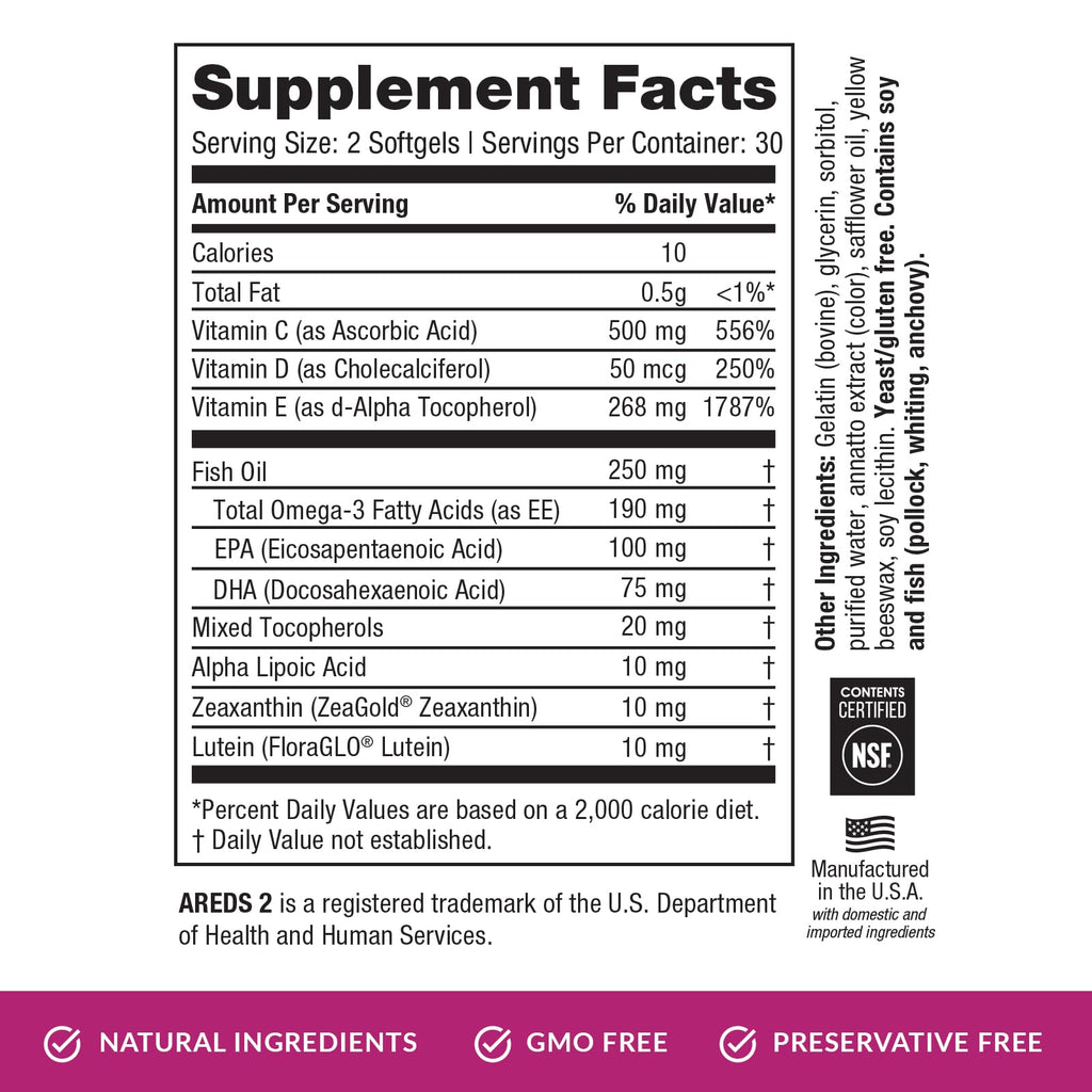 EyePromise Macular Health Eye Vitamin - 60 Softgels, 30-Day Supply - Zinc-Free Eye Health Support with Zeaxanthin, Lutein, Vitamin C, D & E and Omega 3 Fish Oil