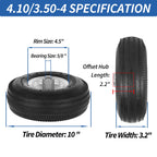 GICOOL 10" Tire and Wheel, 2 Pack, 4.10/3.50-4 Pneumatic Tire, with 2.25" Offset Hub, 5/8" Axle Bore Hole, Sealed Bearings for Hand Truck Trolley Dolly Garden Wagon Wheel Replacement