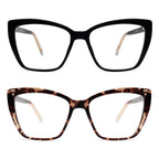 AMOMOMA Trendy TR90 Oversized Blue Light Reading Glasses Women,Stylish Square Cat Eye Glasses AM6031 C1+C6 1.75 x