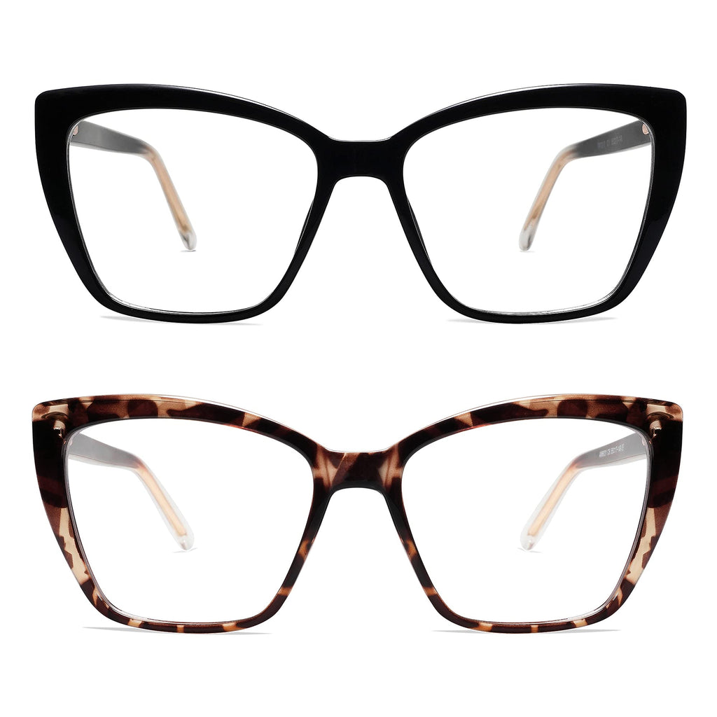 AMOMOMA Trendy TR90 Oversized Blue Light Reading Glasses Women,Stylish Square Cat Eye Glasses AM6031 C1+C6 0.0 x