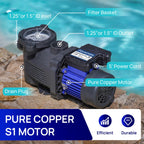 Aquastrong In/Above Ground Pool Pump High Flow Self Primming Swimming Pool Pump,