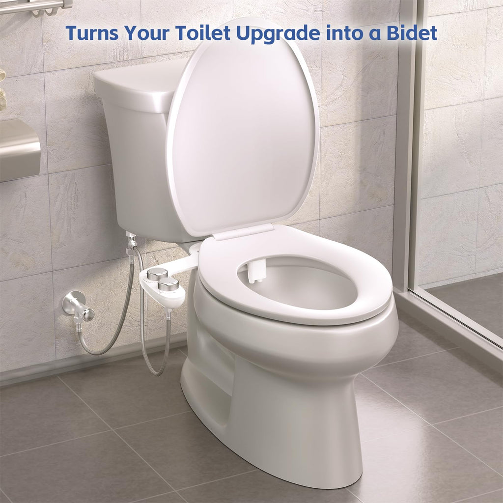 WATERLACE Bidet Attachment for Toilet Seat Water Pressure - Non Electric Bidets Self Cleaning Sprayer - Dual Nozzle Bidet Attachments Toilets Spray - Adjustable Bidets Wash Butt Cleaner for Bathroom