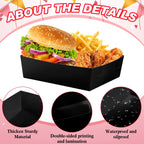 Uiifan 50 Pcs 5 lb Extra Large Paper Food Trays Disposable Food Boat Nacho Plate Serving Snack Trays Grease Resistant Self-assembly for Graduation Birthday Wedding Party Supply (Black)