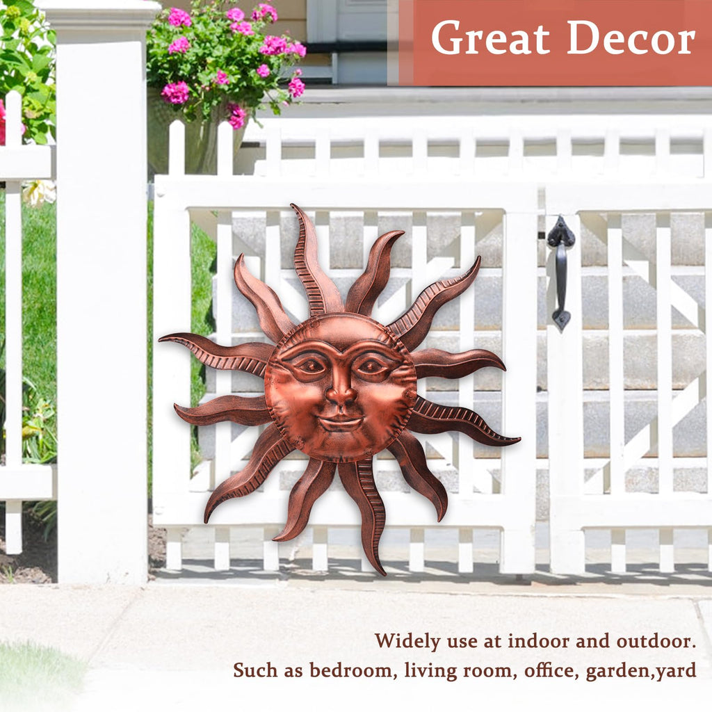 VCUTEKA Outdoor Metal Wall Art 27 Inch Sun Wall Decor for Garden Fence Yard