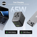 Epicka Pulse Duo 65W Universal Travel Adapter, International Power Adapter with PD & QC 3.0 Fast Charging for 2 Devices Simultaneously, European Travel Plug Adapter, Travel Essentials (Black)