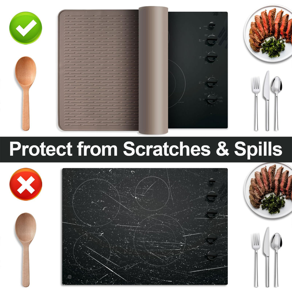 Stove Top Cover for Electric Stove- Range Covers for Electric Stove,Silicone XXL Dish Drying Mat, Glass Cooktop Covers, Flat RV Range top Mats (Coffee, 28"x20")