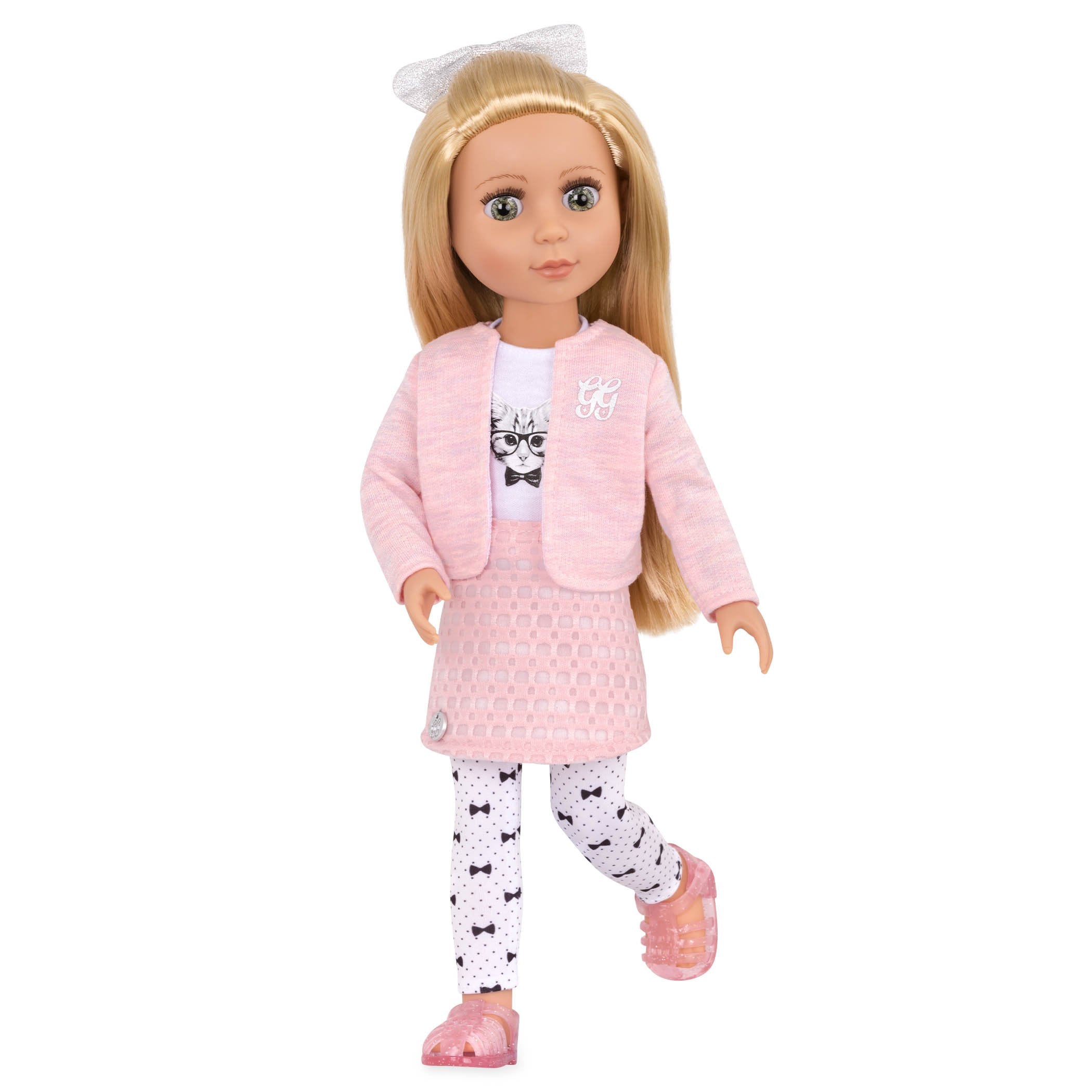 Glitter Girls – 14-Inch Fashion Doll – Blonde Hair & Green Eyes – Pink Cardigan & Skirt – Cat – Themed Outfit – 3+ Years– Fifer
