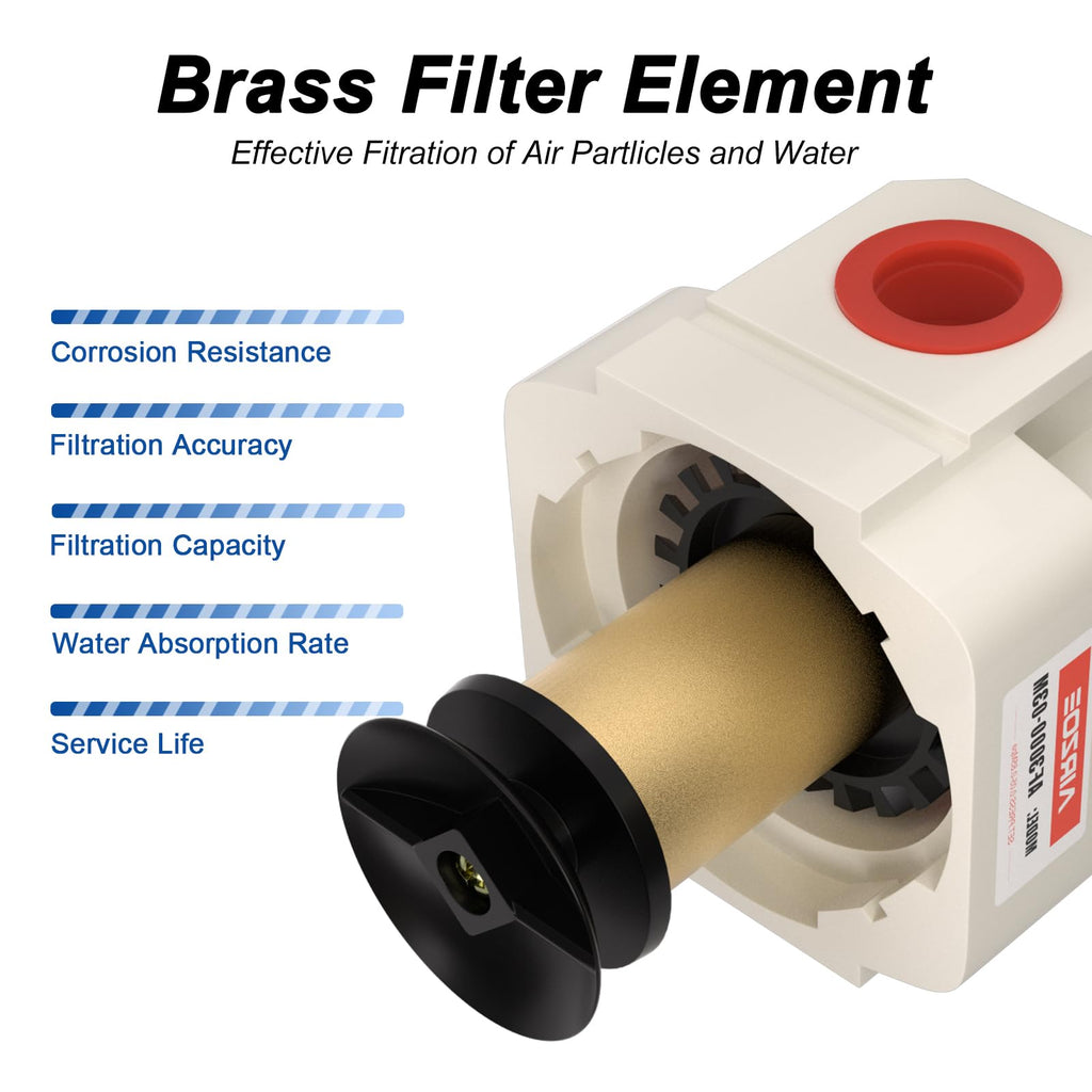 AIRZOE 3/8" NPT Air Dryer for Compressor - Air Compressor Water Separator AF3000-03, Semi-Auto Drain,5 Micron Brass Element, Poly Bowl