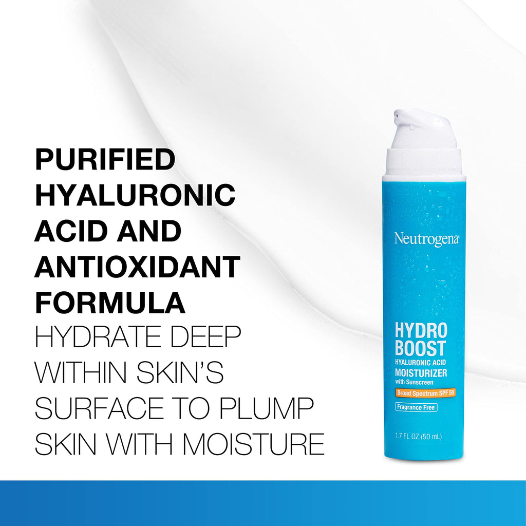 Neutrogena Hydro Boost Hyaluronic Acid Hydrating Face Moisturizer With SPF 50, Fragrance Free Facial Moisturizer, 1.7 fl. oz, & Trial Size Hydro Boost Facial Cleanser, 0.5 fl. oz