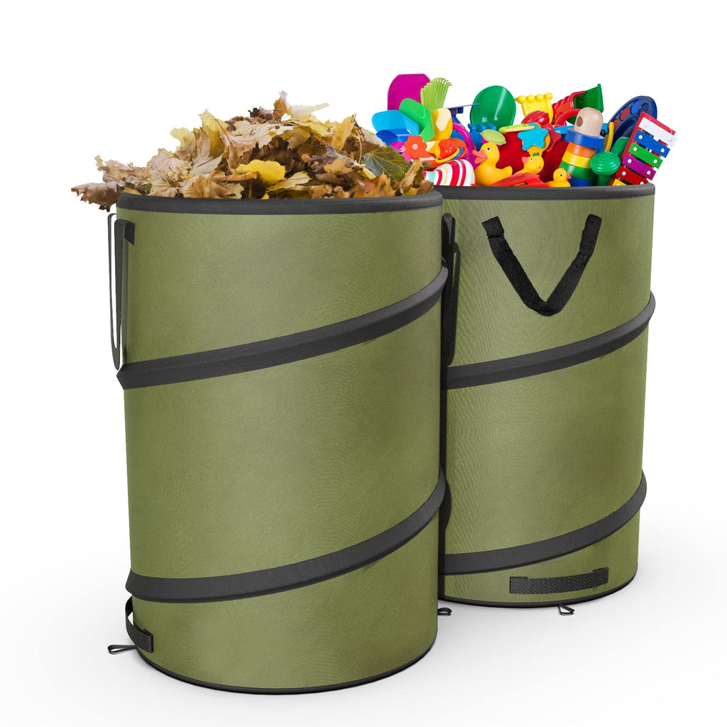 Sprinia 2-Pack 30 Gallon Collapsible Pop-Up Trash Can for Camping, RV - Waste Yard Bag for Gardening Lawn/Leaf - 30 Gallon Each Bag, Green