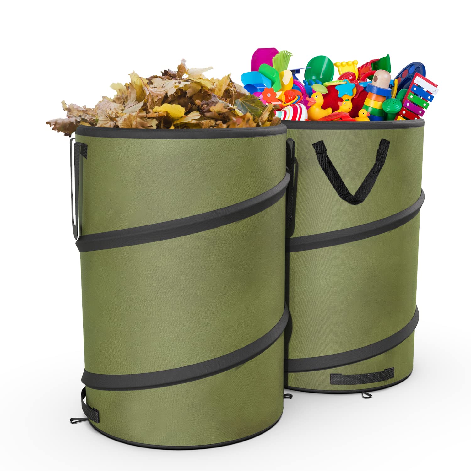 Sprinia 2-Pack 30 Gallon Collapsible Pop-Up Trash Can for Camping, RV - Waste Yard Bag for Gardening Lawn/Leaf - 30 Gallon Each Bag, Green