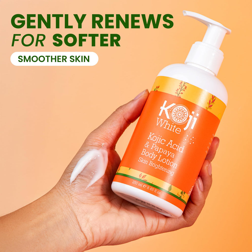 Koji White Kojic Acid & Papaya Body Lotion, Women Gift Sets for Exfoliating, Skin Brightening, Moisturizer, Radiance, Even Tone, Age Spots & Sun Damaged, Vegan, Paraben-Free, 8.45 Fl Oz (2 Bottles)