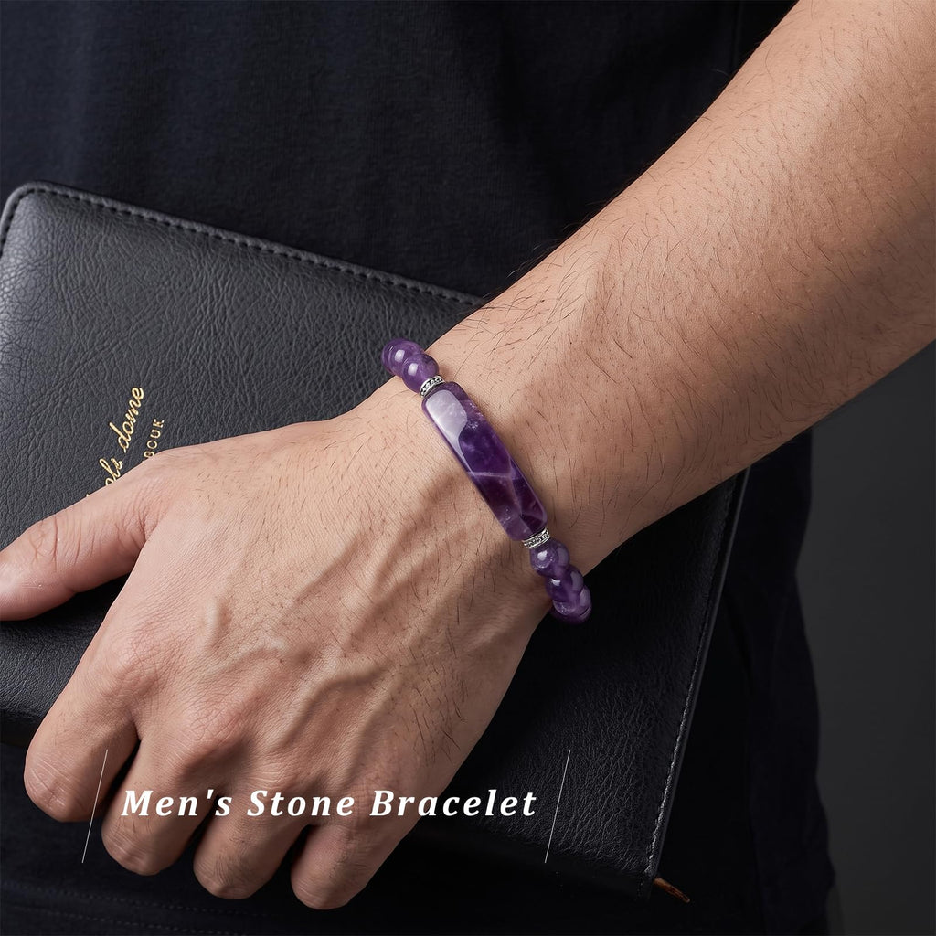 TUMBEELLUWA Purple Amethyst Healing Crystal Bracelet with Heart Charm