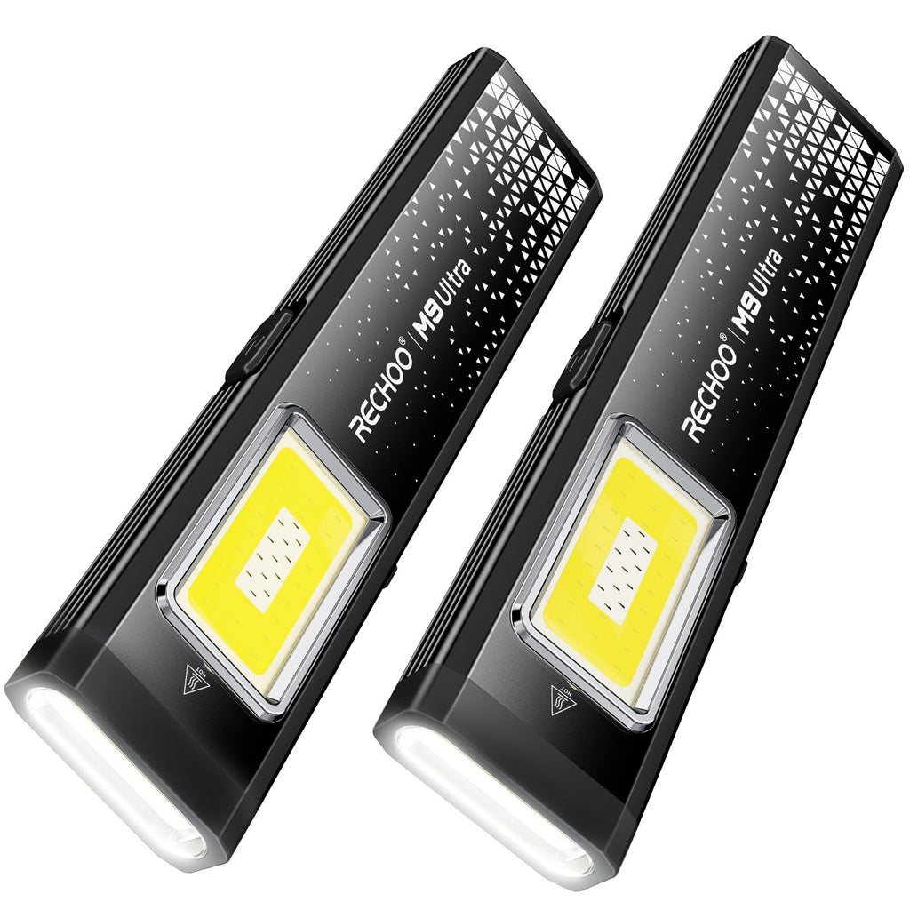 RECHOO Flat EDC Flashlight Rechargeable, 8-Mode Slim Pocket Flashlight with Magnetic Base & Clip, Lightweight Mini Rechargeable Flashlights for Everyday Carry, Working, Camping, Car Repair & Emergency