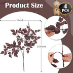 Hananona 4 Pcs Artificial Cimicifuga Leaf Spray, 23 Inch Faux Burgundy Fall Greenery Branch with Long Stems for Vase, Farmhouse Thanksgiving Autumn Centerpiece Halloween Decor (4, Chocolate)