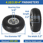 GICOOL 4.10/3.50-4" Flat Free Tire and Wheel, 10" Heavy Duty Solid Tire, 5/8" Axle Bore Hole, 2.2" Offset Hub, for Hand Truck Garden Cart Wagon Trolley Dolly, 2 Pack