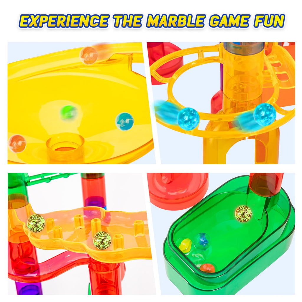 247Pcs Marble Run with Motorized Elevator, Construction Building Blocks Toys with 30 Glass Marbles and 30 Glow in The Dark Marbles, STEM Gifts for Boys and Girls
