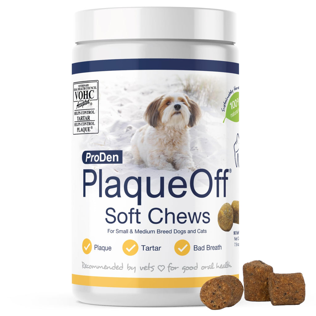 ProDen PlaqueOff Soft Chews with Natural Kelp - for Small & Medium Breed Dogs & Cats - Supports Normal, Healthy Teeth, Gums, and Breath Odor in Dogs & Cats - 90 Soft Chews