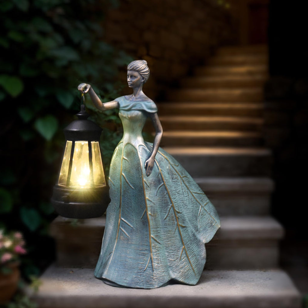 Sheaifun Fairy Garden Statue Solar Garden Decor Resin Fairy Statue with Lights Angel Fairy Decor Outdoor Yard Statues Gardening Gifts for Women 9.5x5.5x11.5 Inch