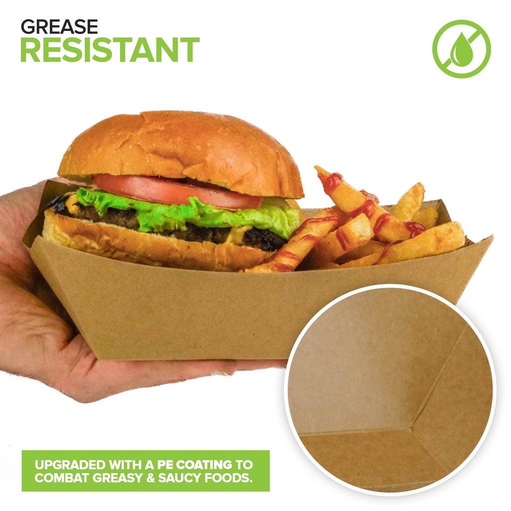 Stock Your Home [250 Pack] Extra Large Disposable Brown Kraft Paper Food Trays, 3-Lb Concession Tray, Serving Boats for Party Snacks, Taco Bar, Seafood, Nachos Plates