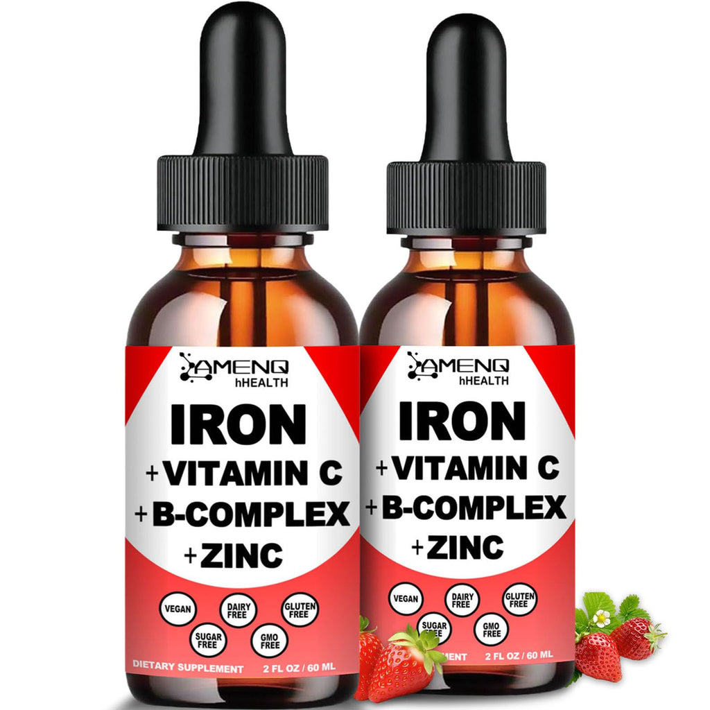 2 Pack Liquid Iron Supplement w/Vitamin C, A, B-Complex, Vegan Iron Drops High Potency Liquid Vitamin & Iron Supplements for Women, Men & Children -Support Red Blood Cell, Energy, Anemia & Fatigue