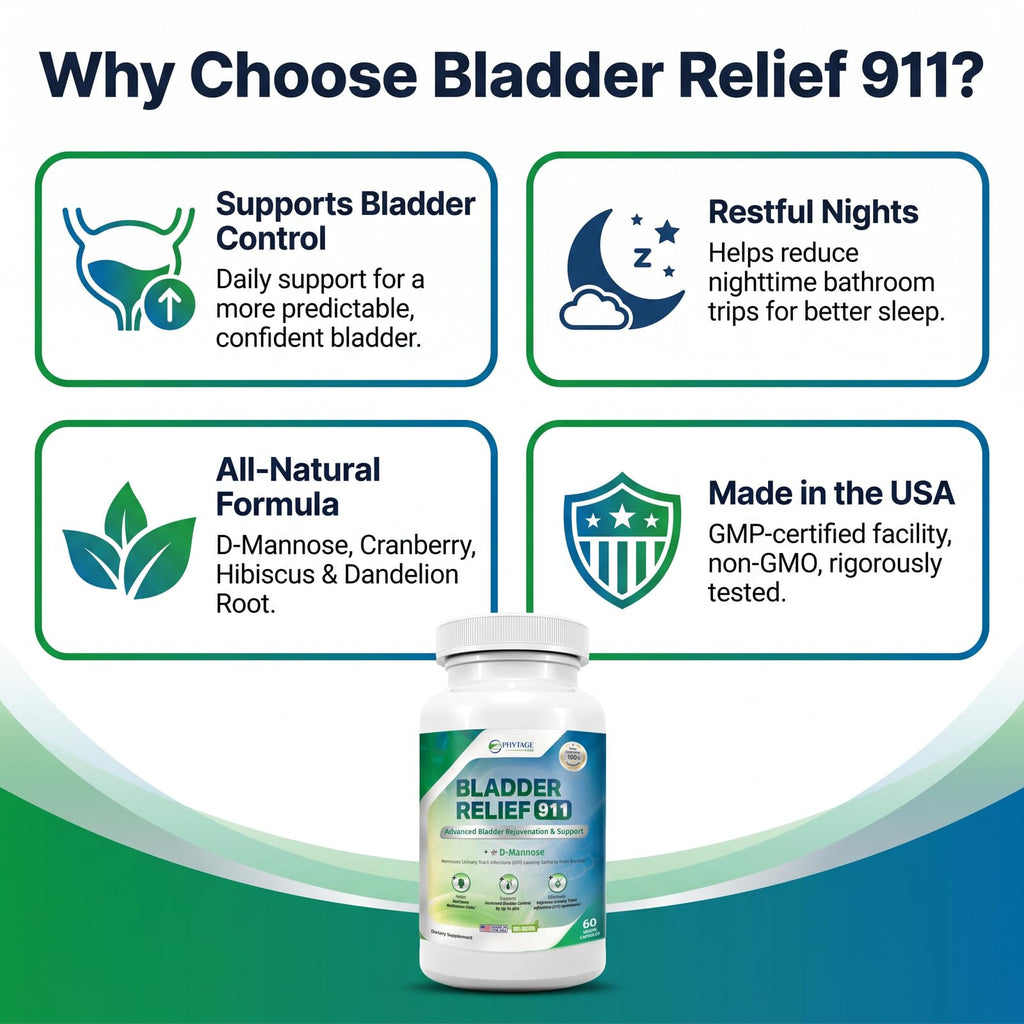 Phytage Labs Bladder Relief 911 – Advanced Urinary Tract & Bladder Support Supplement for Men and Women – with 1000mg D-Mannose, Cranberry Extract, Hibiscus & Dandelion Root (3-Pack)