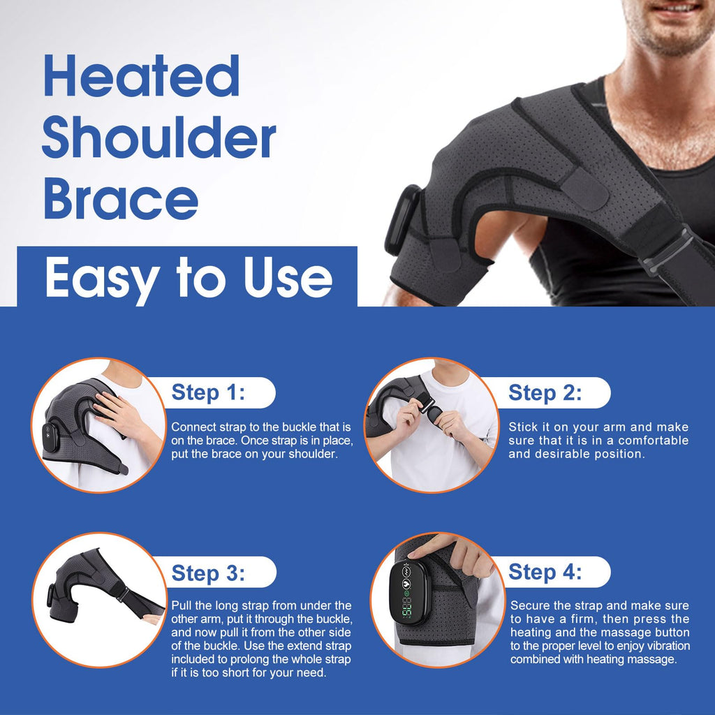 Cordless Shoulder Heating Pad, Heated Shoulder Wrap with Vibration, Shoulder Massager Heated Shoulder Brace for Women Men, FSA Approved Products
