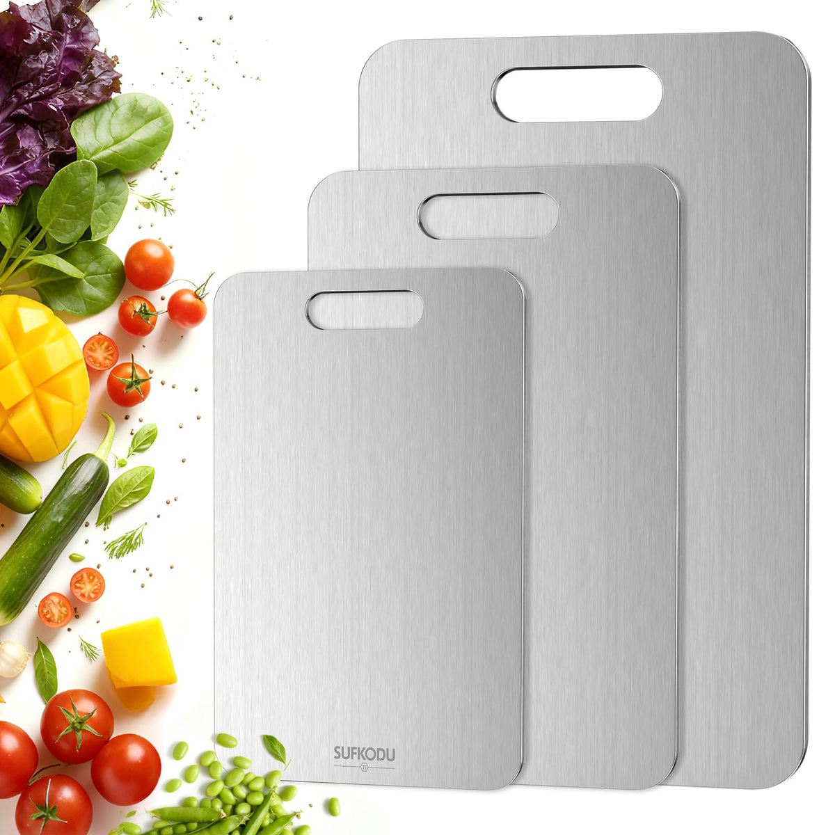Titanium Cutting Board for Kitchen Set of 3(M+L+XL),One-Piece Design